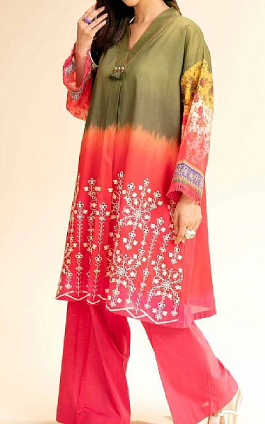 Nishat Green/Pink Lawn Suit (2 pcs) | Pakistani Lawn Dress in USA- Image 1