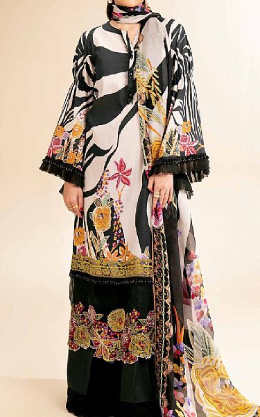 Nishat Black/Off White Lawn Suit | Pakistani Lawn Dress in USA- Image 1
