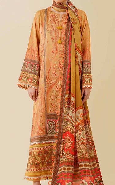 Nishat Faded Orange Lawn Suit | Pakistani Lawn Dress in USA- Image 1