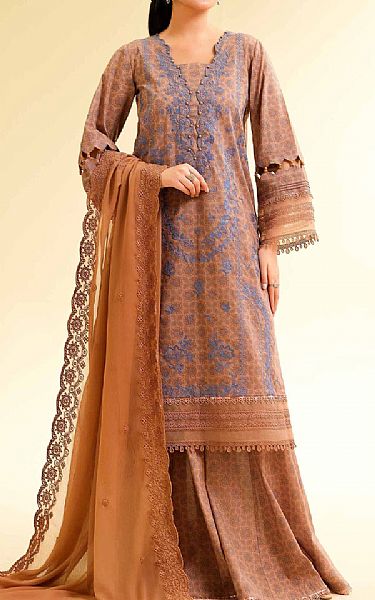 Nishat Camel Brown Cambric Suit | Pakistani Lawn Dress in USA- Image 1