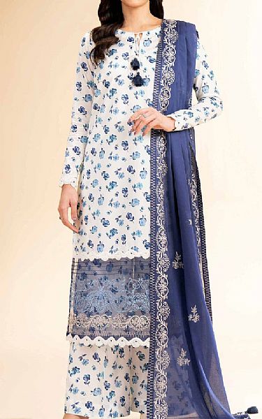 Nishat White/Blue Cambric Suit | Pakistani Lawn Dress in USA- Image 1