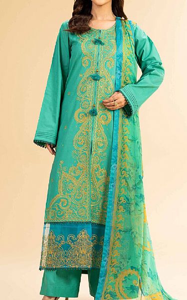 Nishat Sea Green Cambric Suit | Pakistani Lawn Dress in USA- Image 1