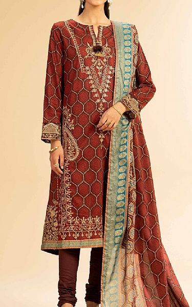 Nishat Sanguine Brown Lawn Suit | Pakistani Lawn Dress in USA- Image 1