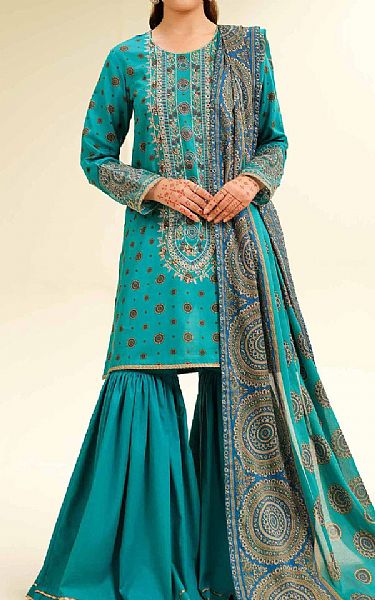 Nishat Teal Lawn Suit | Pakistani Lawn Dress in USA- Image 1