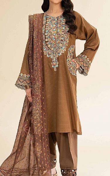 Nishat Clay Brown Lawn Suit | Pakistani Lawn Dress in USA- Image 1