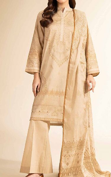 Nishat Beige Cambric Suit | Pakistani Lawn Dress in USA- Image 1