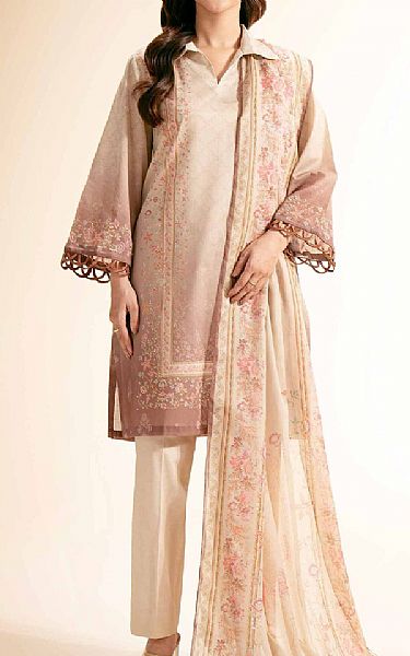 Nishat Beige Cambric Suit | Pakistani Lawn Dress in USA- Image 1