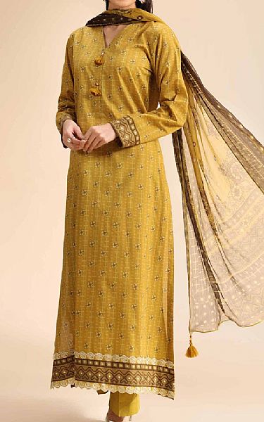 Nishat Satin Sheen Gold Cambric Suit (2 pcs) | Pakistani Lawn Dress in USA- Image 1