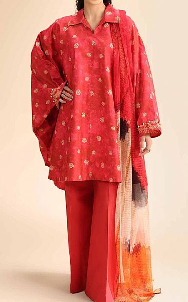 Nishat Coral Red Cambric Suit (2 pcs) | Pakistani Lawn Dress in USA- Image 1