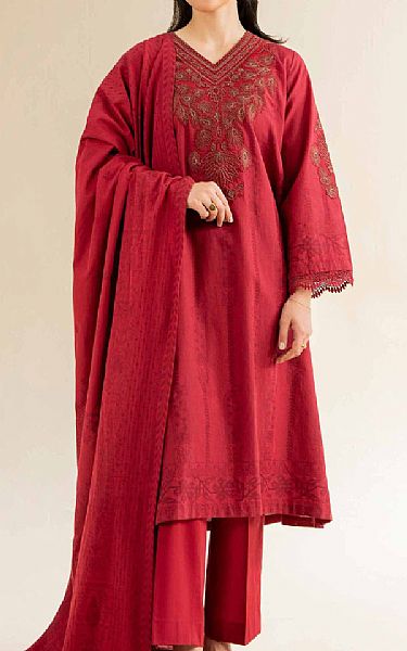 Nishat Vivid Burgundy Jacquard Suit | Pakistani Lawn Dress in USA- Image 1
