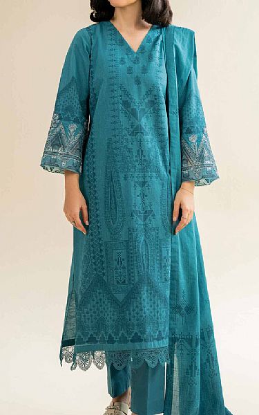 Nishat Teal Jacquard Suit | Pakistani Lawn Dress in USA- Image 1