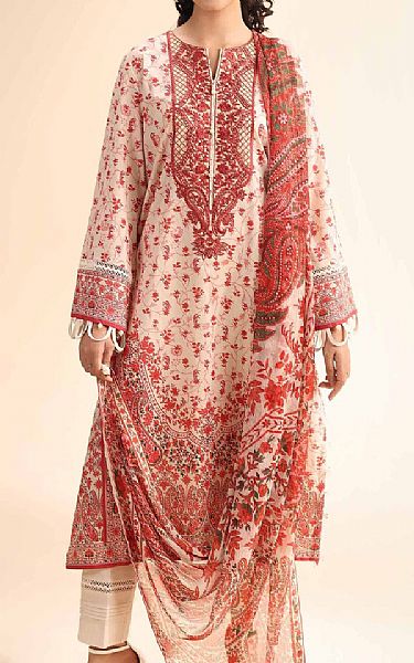 Nishat Red/Pale Pink Cambric Suit | Pakistani Lawn Dress in USA- Image 1