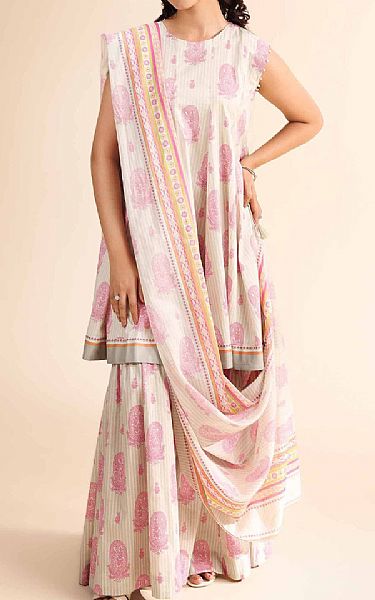Nishat Light Grey/Pink Cambric Suit | Pakistani Lawn Dress in USA- Image 1