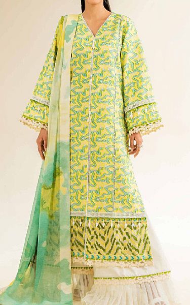 Nishat Light Yellow/Green Jacquard Suit | Pakistani Lawn Dress in USA- Image 1