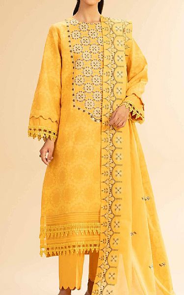 Nishat Light Mustard Cotton Suit | Pakistani Lawn Dress in USA- Image 1