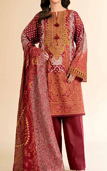 Nishat Dull Red Cambric Suit | Pakistani Lawn Dress in USA- Image 1