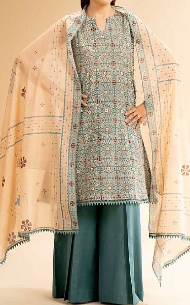 Nishat Green/Peach Lawn Suit (2 pcs) | Pakistani Lawn Dress in USA- Image 1
