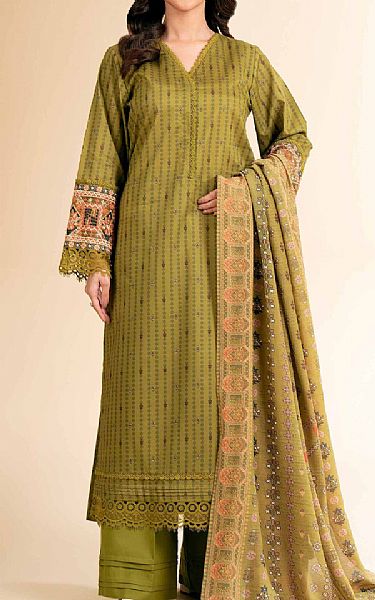 Nishat Olive Green Lawn Suit (2 pcs) | Pakistani Lawn Dress in USA- Image 1