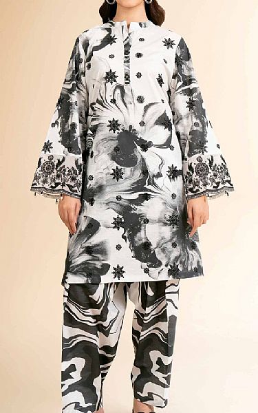 Nishat Black/Off White Cambric Suit (2 pcs) | Pakistani Lawn Dress in USA- Image 1