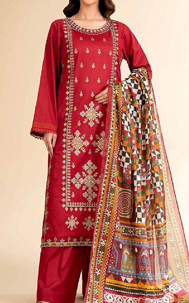 Nishat Cornell Red Cambric Suit | Pakistani Lawn Dress in USA- Image 1