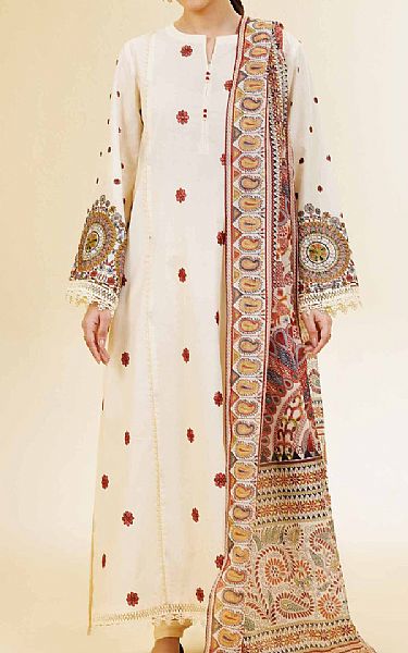 Nishat Off White Cambric Suit | Pakistani Lawn Dress in USA- Image 1