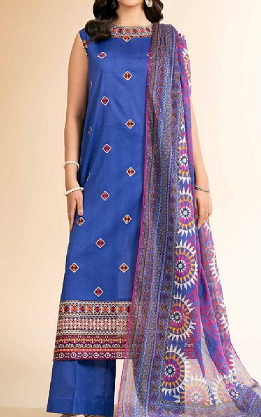 Nishat Royal Blue Cambric Suit | Pakistani Lawn Dress in USA- Image 1