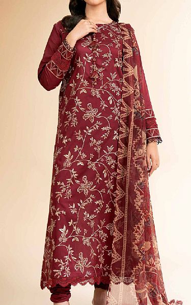 Nishat Vivid Burgundy Cambric Suit | Pakistani Lawn Dress in USA- Image 1