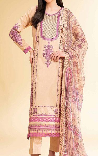 Nishat Light Apricot Cambric Suit | Pakistani Lawn Dress in USA- Image 1