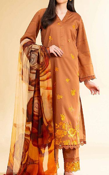 Nishat Clay Brown Cambric Suit | Pakistani Lawn Dress in USA- Image 1