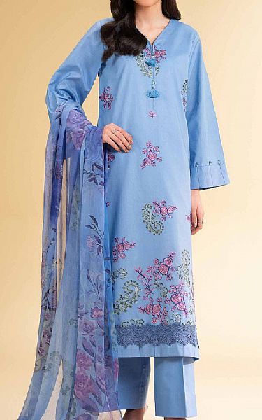 Nishat Light Cornflower Blue Cambric Suit | Pakistani Lawn Dress in USA- Image 1