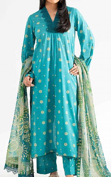 Nishat Teal Lawn Suit | Pakistani Lawn Dress in USA- Image 1