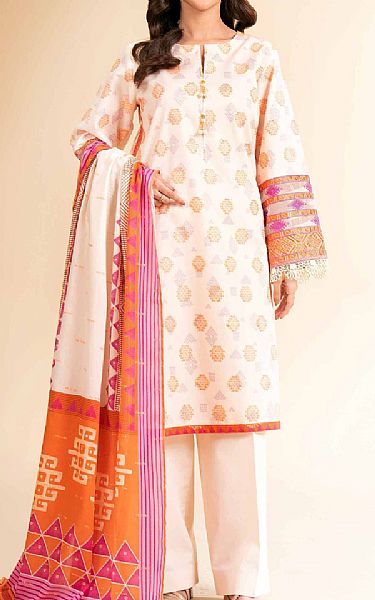 Nishat Off White/Orange Jacquard Suit | Pakistani Lawn Dress in USA- Image 1
