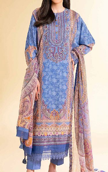 Nishat Dark Pastel Blue Lawn Suit | Pakistani Lawn Dress in USA- Image 1