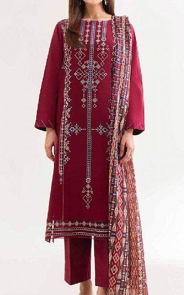 Nishat Deep Carmine Cambric Suit | Pakistani Lawn Dress in USA- Image 1