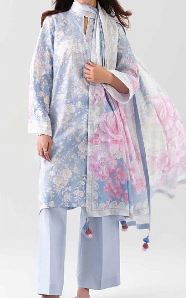 Nishat Pale Blue/Ash White Lawn Suit (2 pcs) | Pakistani Lawn Dress in USA- Image 1