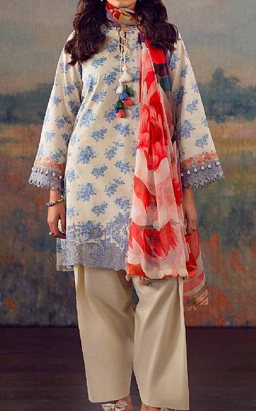 Nishat Beige/Blue Lawn Suit (2 pcs) | Pakistani Lawn Dress in USA- Image 1