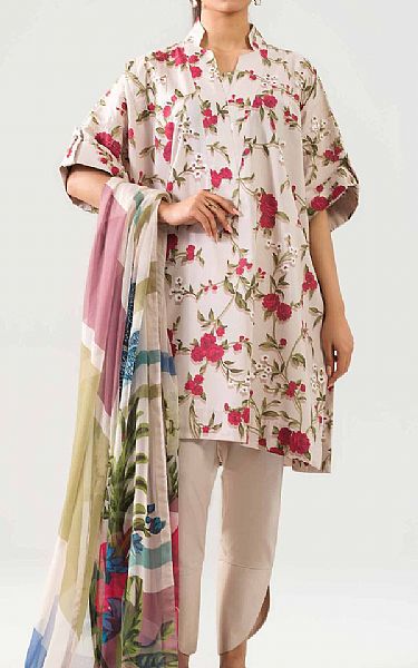 Nishat Beige Lawn Suit (2 pcs) | Pakistani Lawn Dress in USA- Image 1