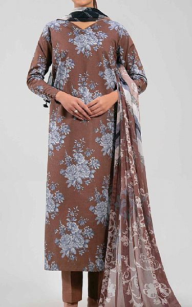 Nishat Pastel Brown Lawn Suit (2 pcs) | Pakistani Lawn Dress in USA- Image 1