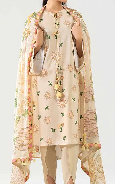 Nishat Beige Lawn Suit (2 pcs) | Pakistani Lawn Dress in USA- Image 1