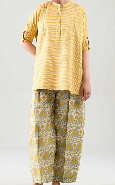 Nishat Golden Yellow/Off White Cambric Suit (2 pcs) | Pakistani Lawn Dress in USA- Image 1