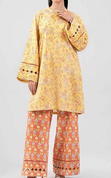 Nishat Sand Gold/Coral Cambric Suit (2 pcs) | Pakistani Lawn Dress in USA- Image 1