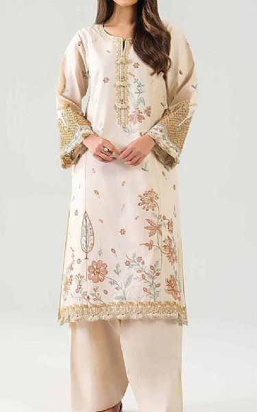 Nishat Beige Lawn Suit (2 pcs) | Pakistani Lawn Dress in USA- Image 1