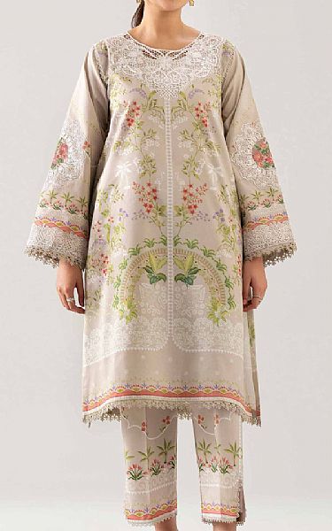 Nishat Beige Lawn Suit (2 pcs) | Pakistani Lawn Dress in USA- Image 1