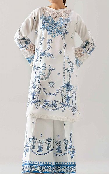 Nishat White/Blue Lawn Suit (2 pcs) | Pakistani Lawn Dress in USA- Image 1