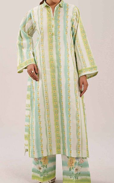 Nishat Off White/Green Lawn Suit (2 pcs) | Pakistani Lawn Dress in USA- Image 1