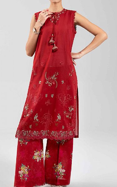 Nishat Deep Red Cambric Suit (2 pcs) | Pakistani Lawn Dress in USA- Image 1