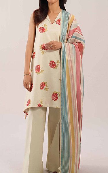 Nishat Beige Lawn Suit | Pakistani Lawn Dress in USA- Image 1