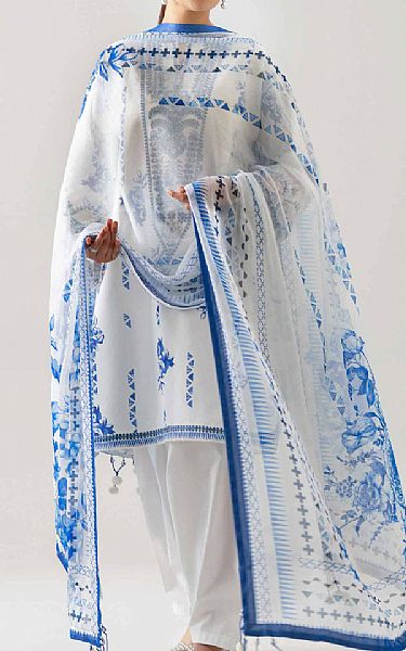 Nishat White/Blue Lawn Suit | Pakistani Lawn Dress in USA- Image 1