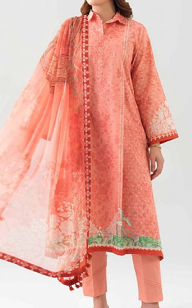 Nishat Salmon Pink Lawn Suit | Pakistani Lawn Dress in USA- Image 1