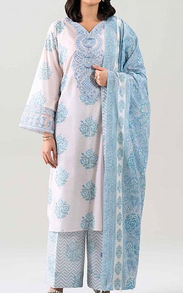 Nishat Off White/Light Blue Lawn Suit | Pakistani Lawn Dress in USA- Image 1